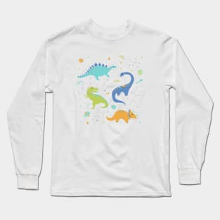 Space Dinosaurs in Orange + Blue Long Sleeve T-Shirt